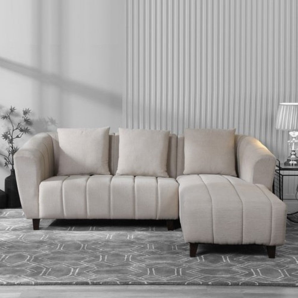 Mia Fabric LHS Sectional Sofa (2 + Lounger) in Beige Colour