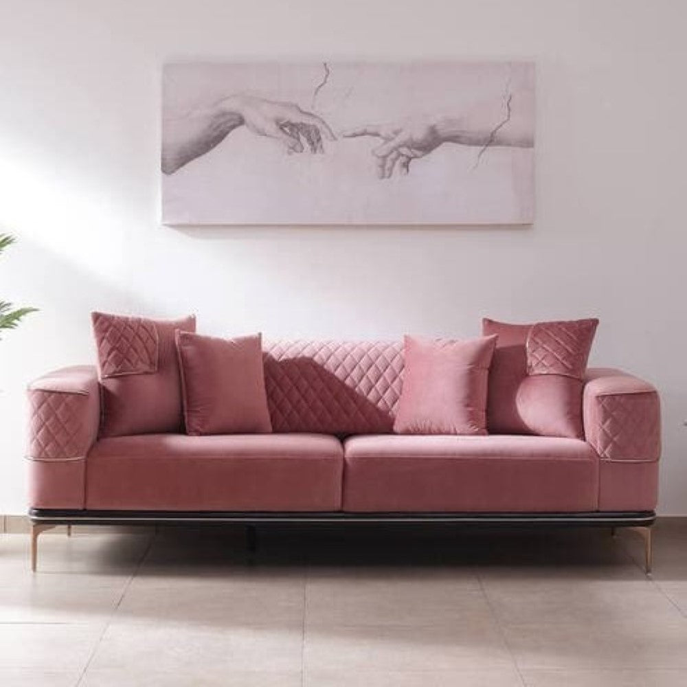 Istanbul Velvet 3 Seater Sofa In Peach Colour