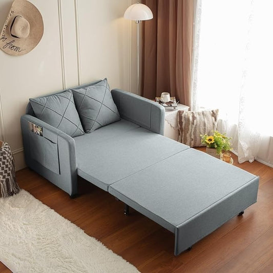 Gray 45" Modern Futon Sofa Bed with Pillows and Pockets